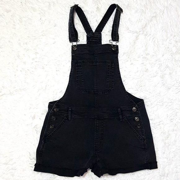 Abercrombie & Fitch Pants - 🍻 BAGGY BLACK Y2K DENIM OVERALL SHORTS STRETCHY